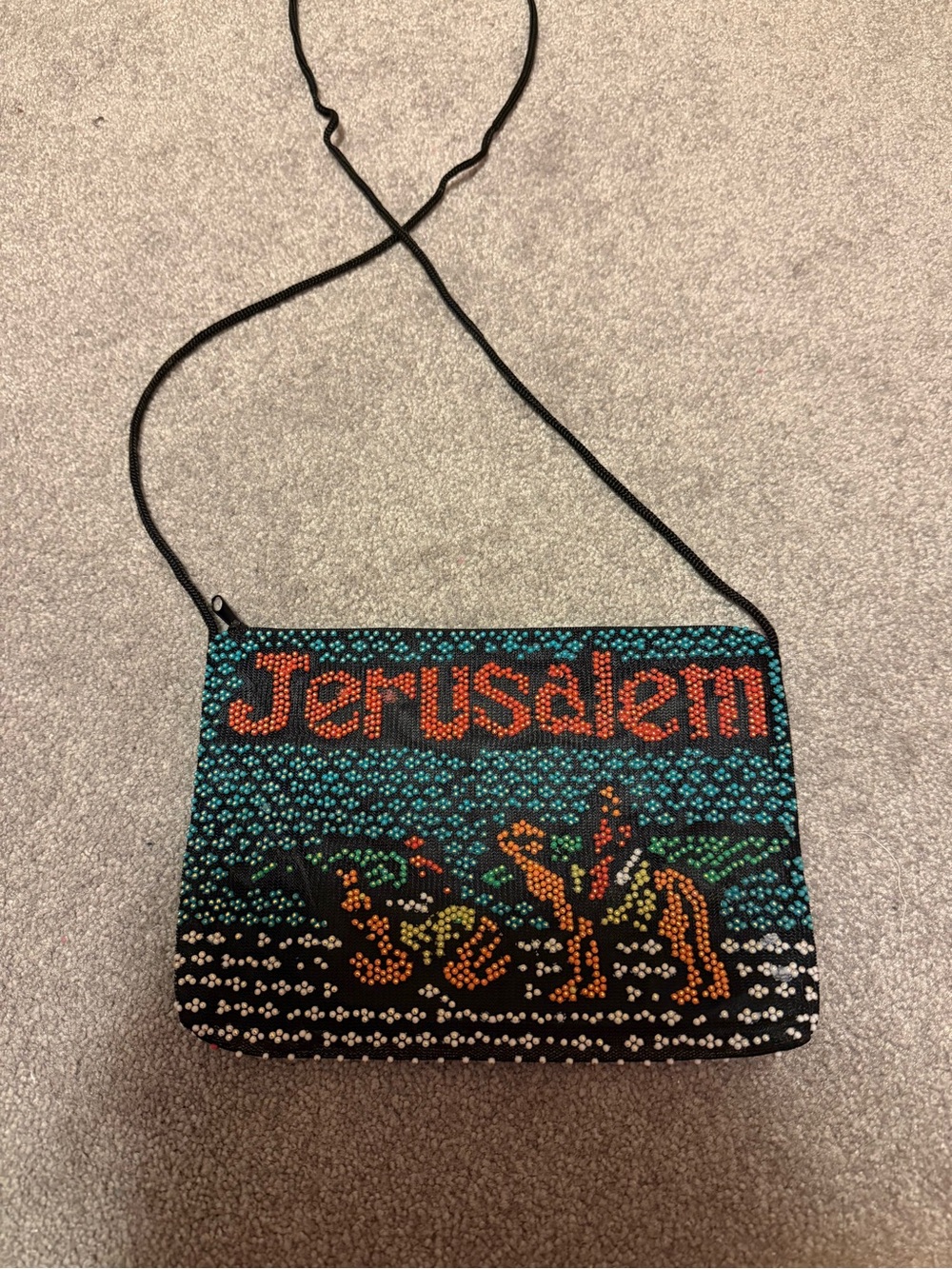 Beaded 'Jerusalem' Crossbody Bag in Teal & Black - Picture 2 of 3